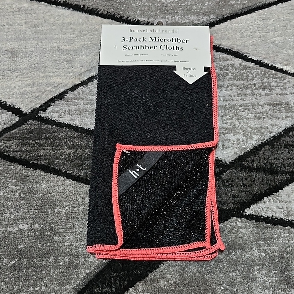 3-PACK MICROFIBER SCRUBBER CLOTHS BLACK & PINK